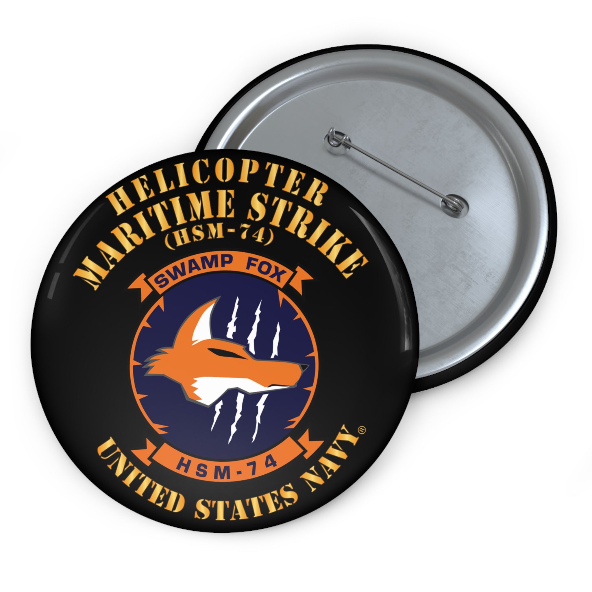 Custom Pin Button - Navy - Helicopter Maritime Strike Seven Four (HSM-74)