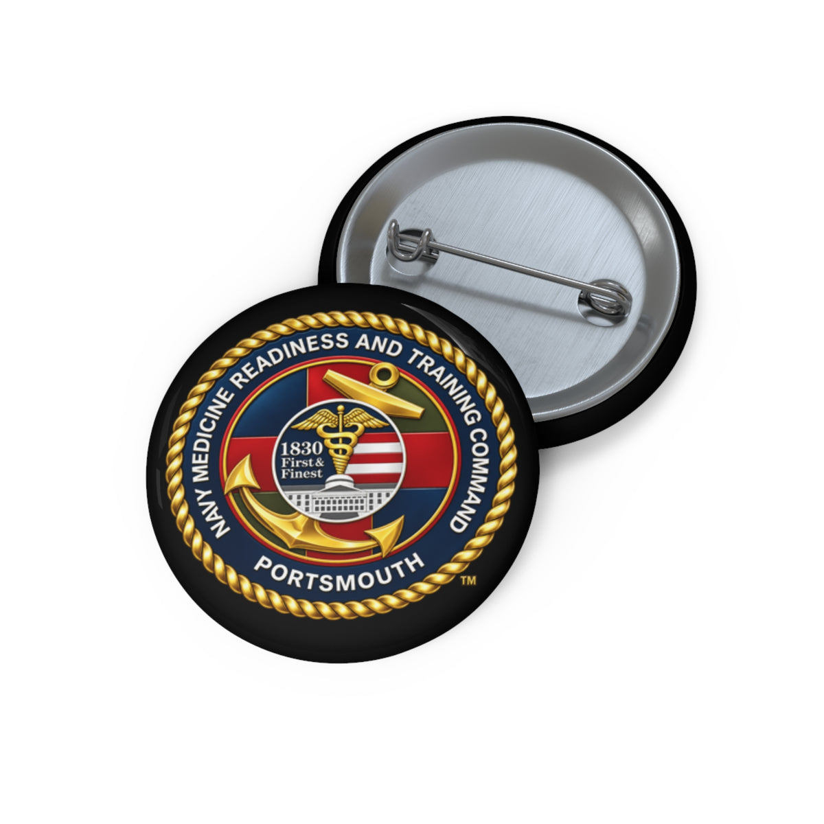 Pin Button - Navy - Naval Medical Center Portsmouth wo txt - 3D - Enhanced