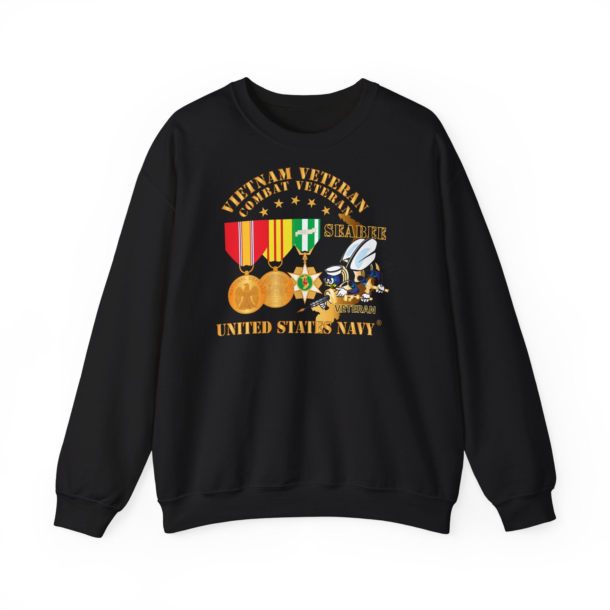 Unisex Heavy Blend™ Crewneck Sweatshirt - Navy - Vietnam  Veteran - w Medals - VN - Seabee