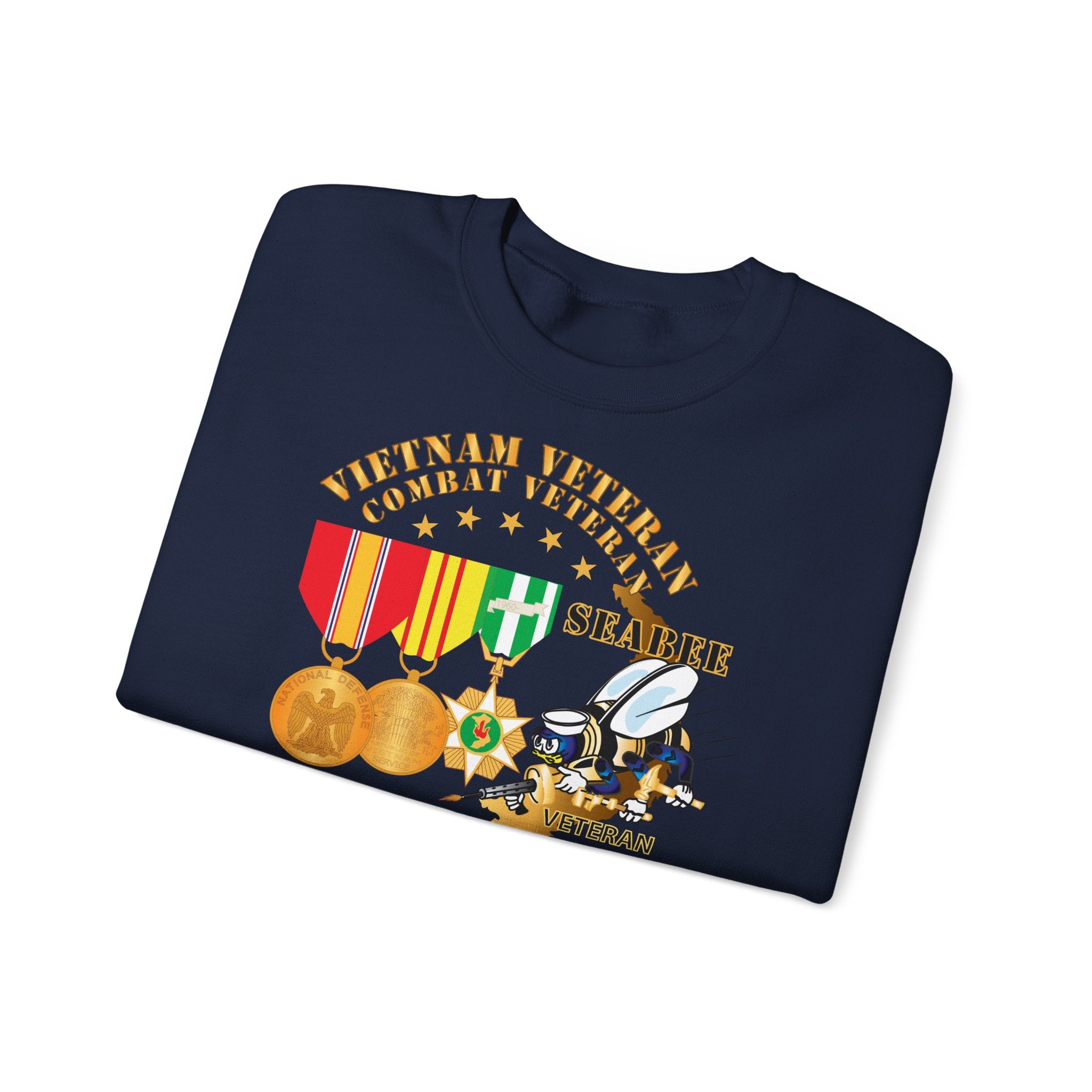 Unisex Heavy Blend™ Crewneck Sweatshirt - Navy - Vietnam  Veteran - w Medals - VN - Seabee