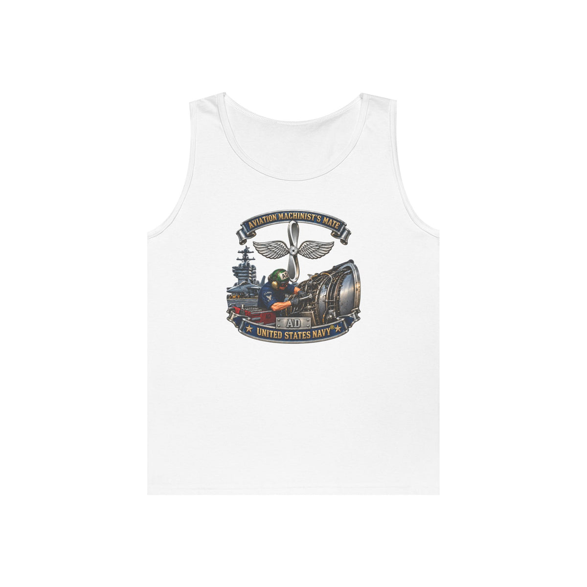 Unisex Heavy Cotton Tank Top - Navy - Rate - Aviation Machinists Mate Br with Scene - 3D - Enhanced