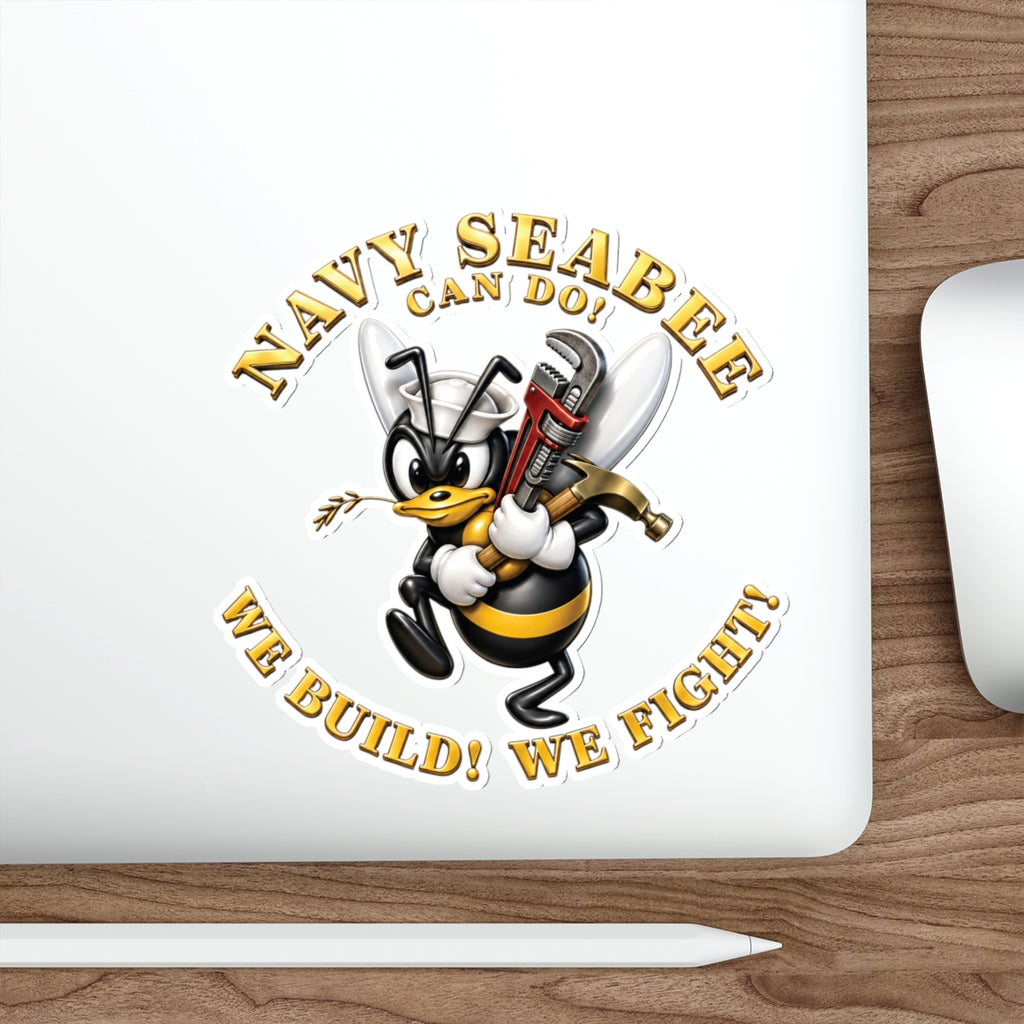 Die-Cut Vinyl Sticker - Navy - Navy SeaBee - w Wrench and Hammer - 3D - Enhanced X 300