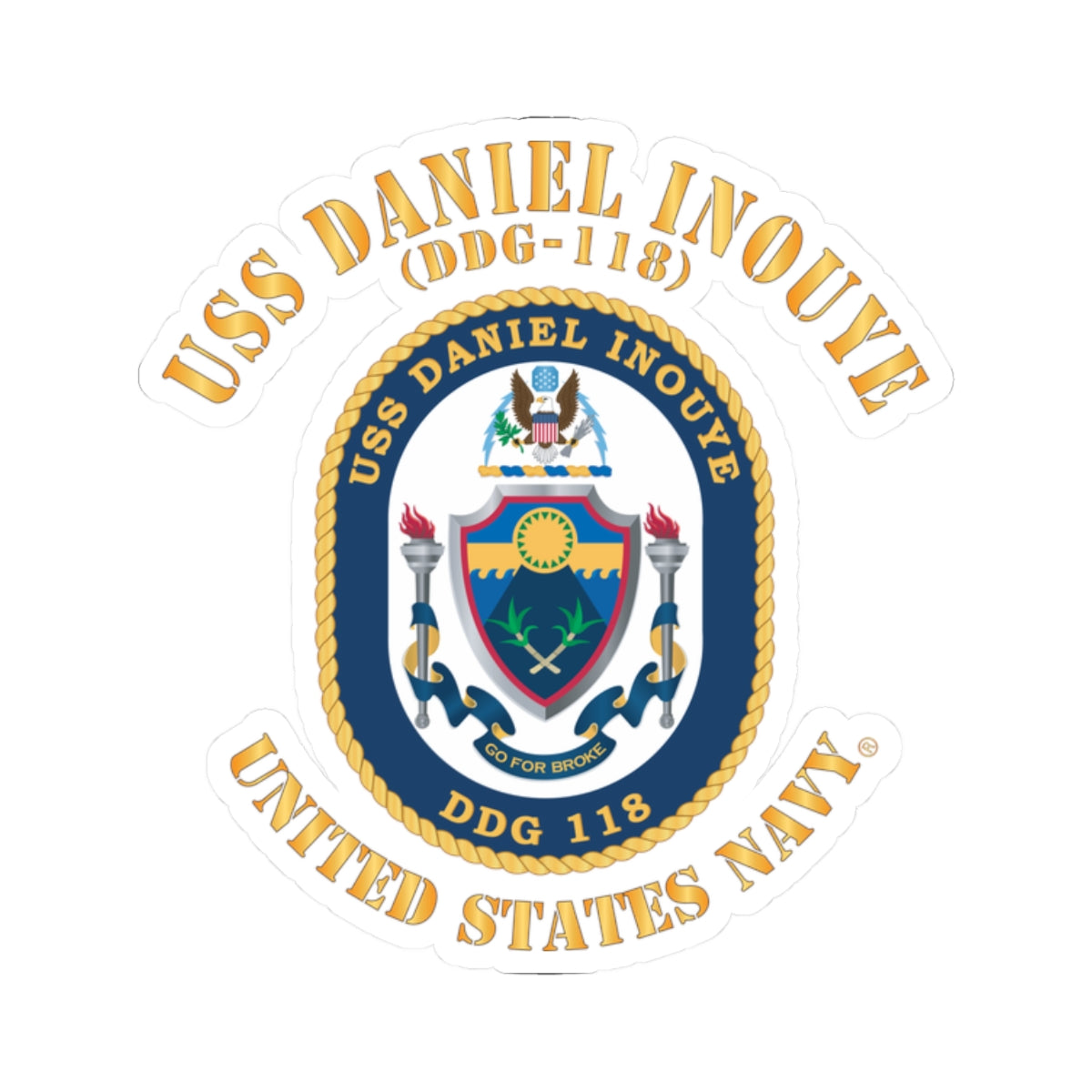 Kiss-Cut Stickers - Navy - USS Daniel Inouye (DDG-118)