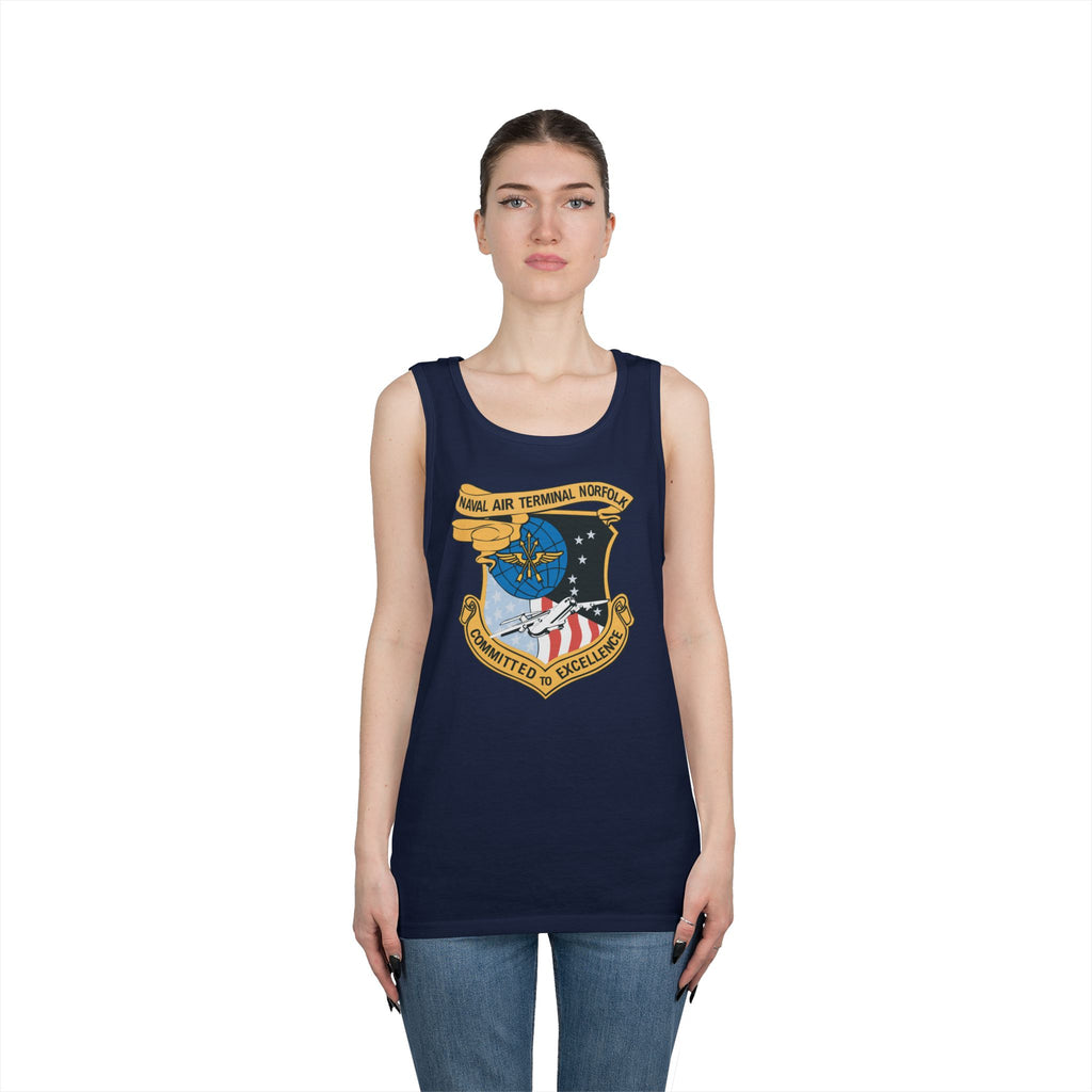 Unisex Heavy Cotton Tank Top - Navy - Naval Air Terminal Norfolk wo Txt