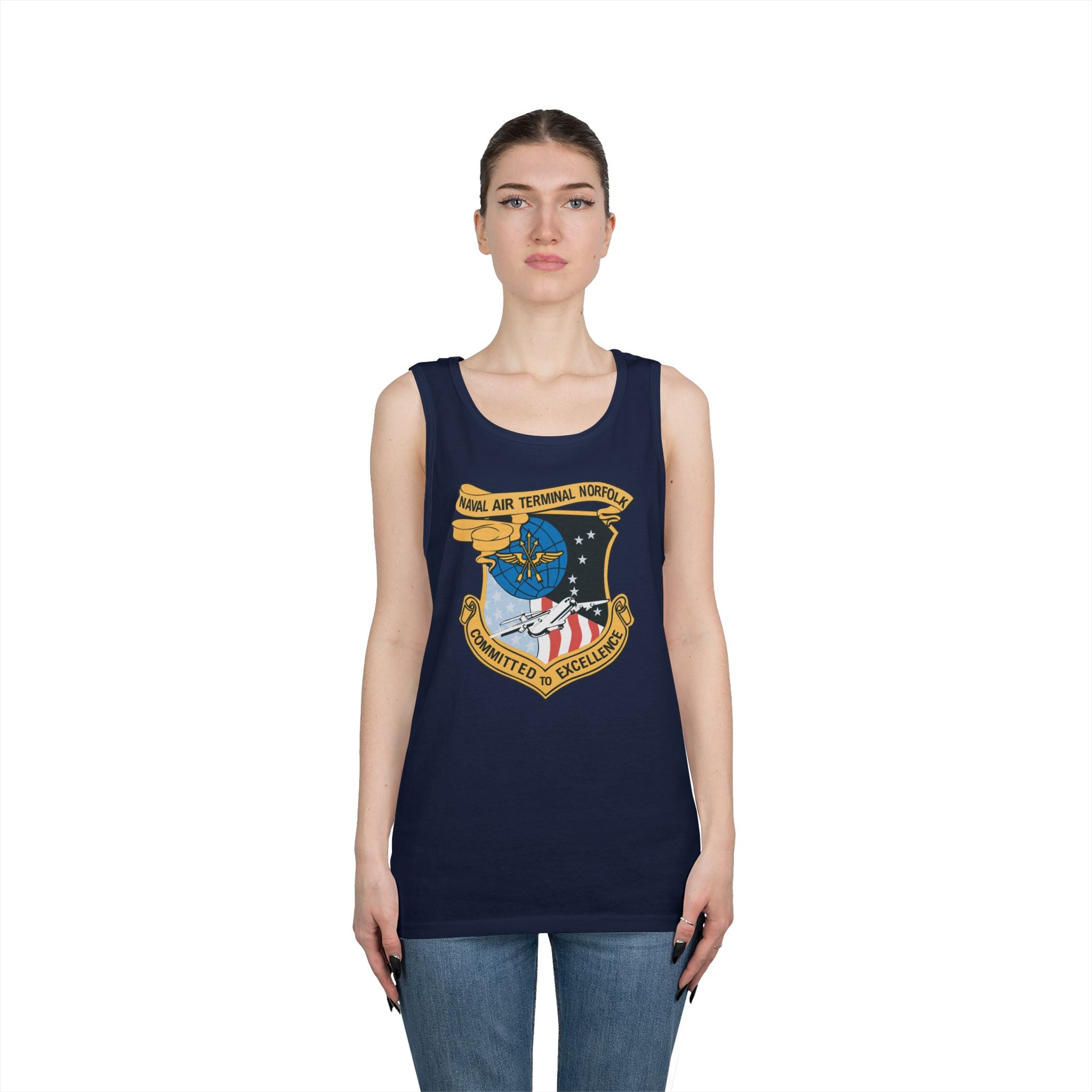 Unisex Heavy Cotton Tank Top - Navy - Naval Air Terminal Norfolk wo Txt