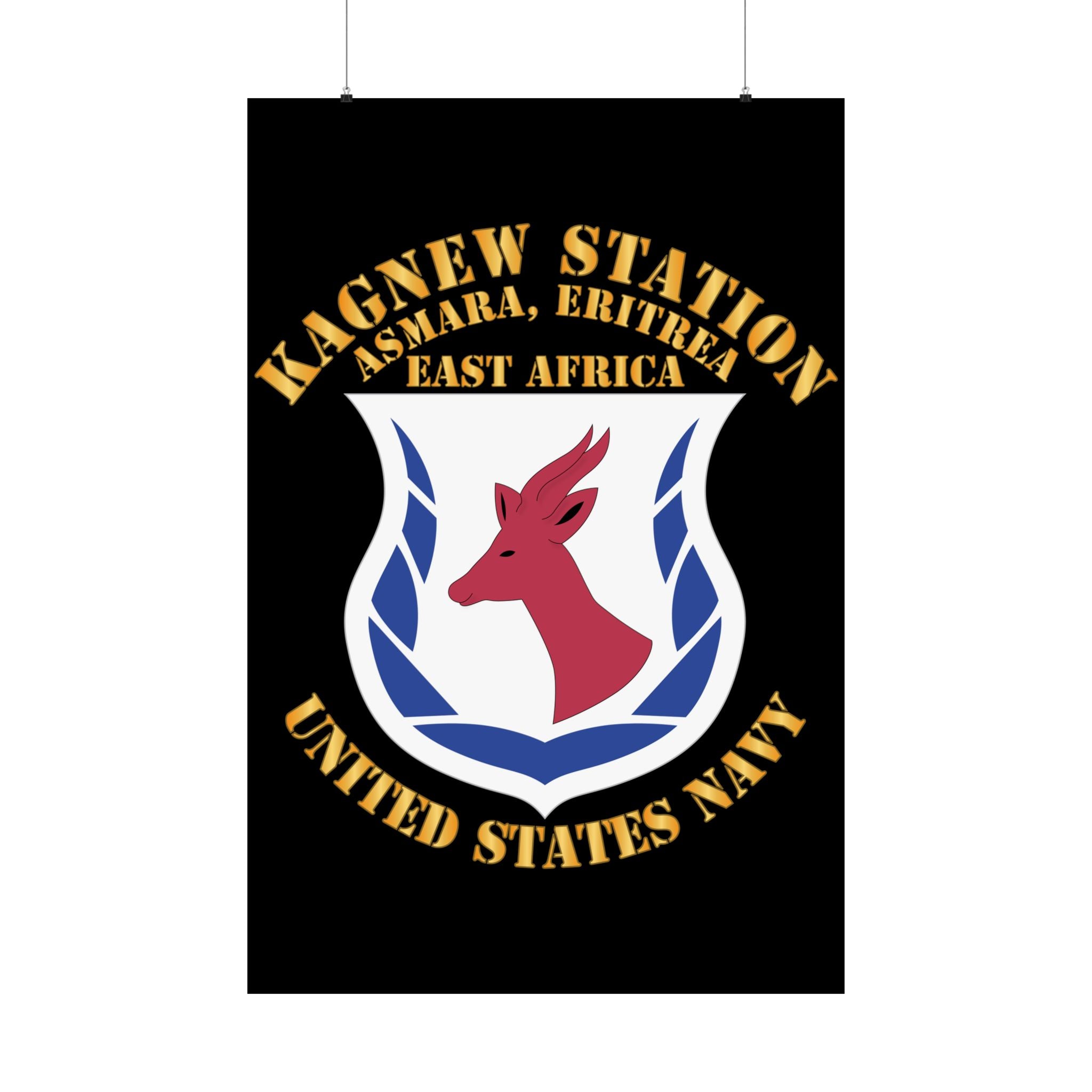 Kagnew Station Asmara Eritrea Navy Emblem Poster — Matte Vertical Wall Art