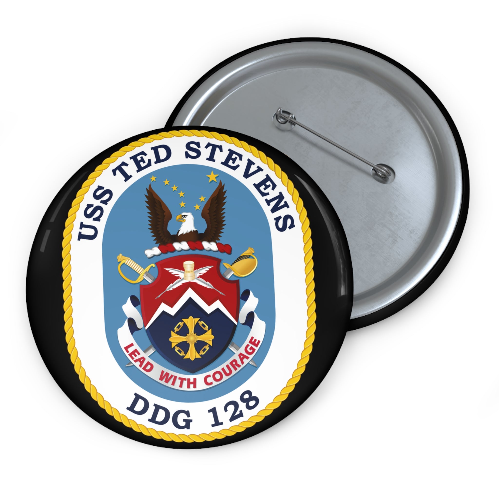 Custom Pin Button - Navy - USS Ted Stevens (DDG-128) wo txt