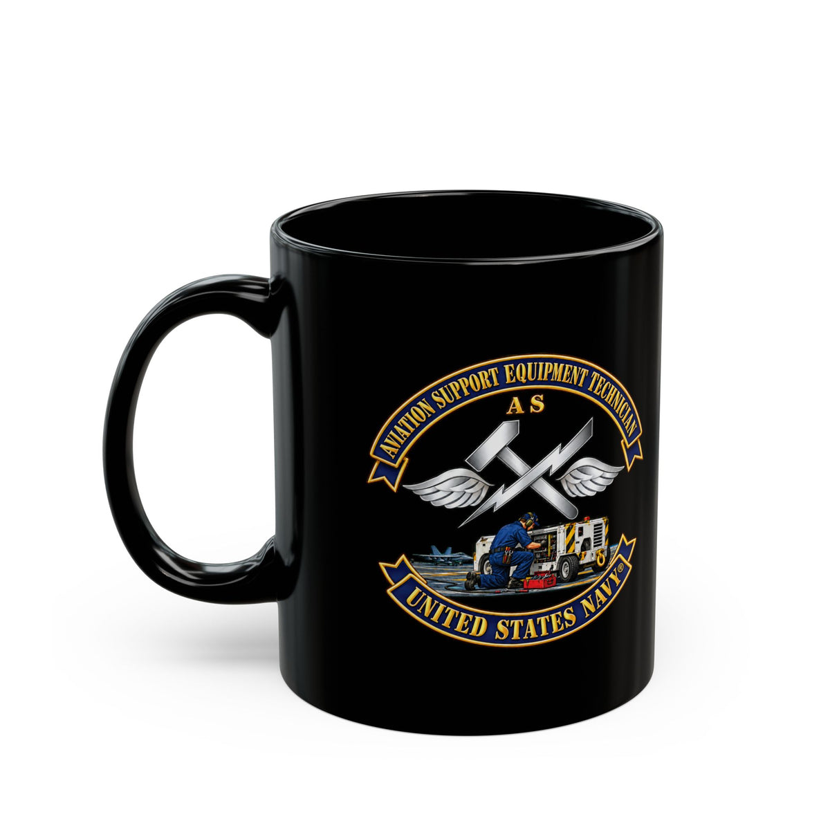 Black Mug (11oz, 15oz) - Navy - Rate - Aviation Support Equipment Technician (AS) with Scene - 3D - Enhanced