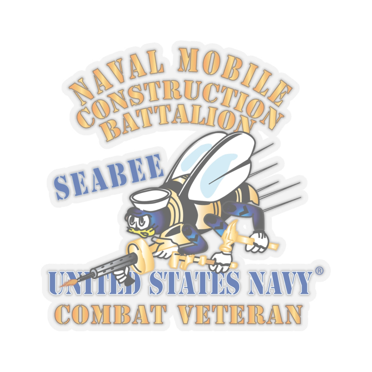 Kiss-Cut Stickers - Navy - Seabee - Combat Veteran