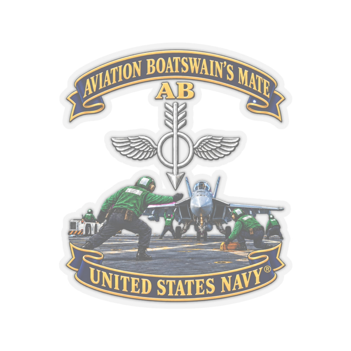Kiss-Cut Stickers - Navy - Aviation Boatswains Mate Br with AC handler Scene - 3D - Enhanced
