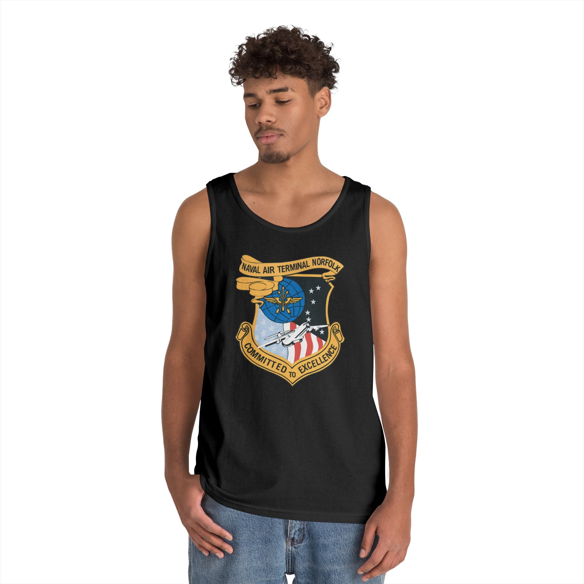 Unisex Heavy Cotton Tank Top - Navy - Naval Air Terminal Norfolk wo Txt