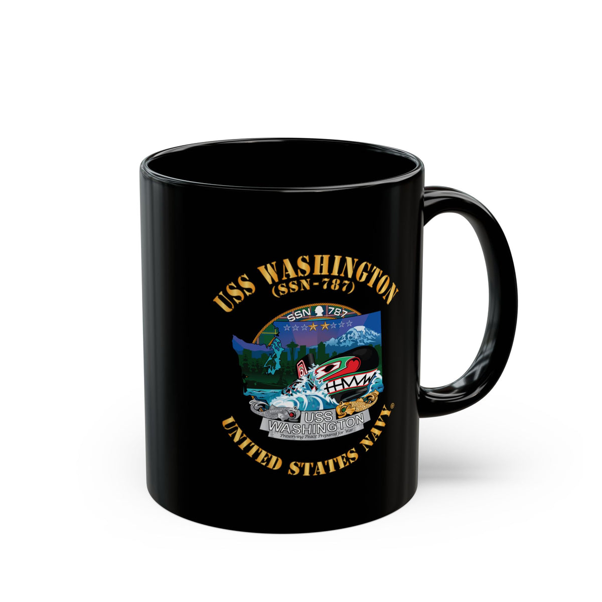 Black Mug (11oz, 15oz) - Navy - USS Washington (SSN-787) X 300