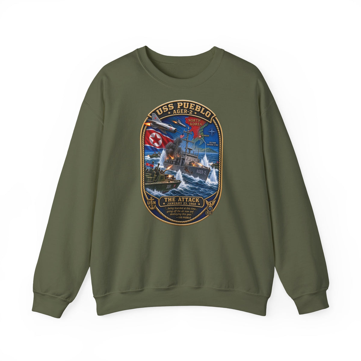 Unisex Heavy Blend™ Crewneck Sweatshirt - USS Pueblo Attack-Defense Commemorative Patch