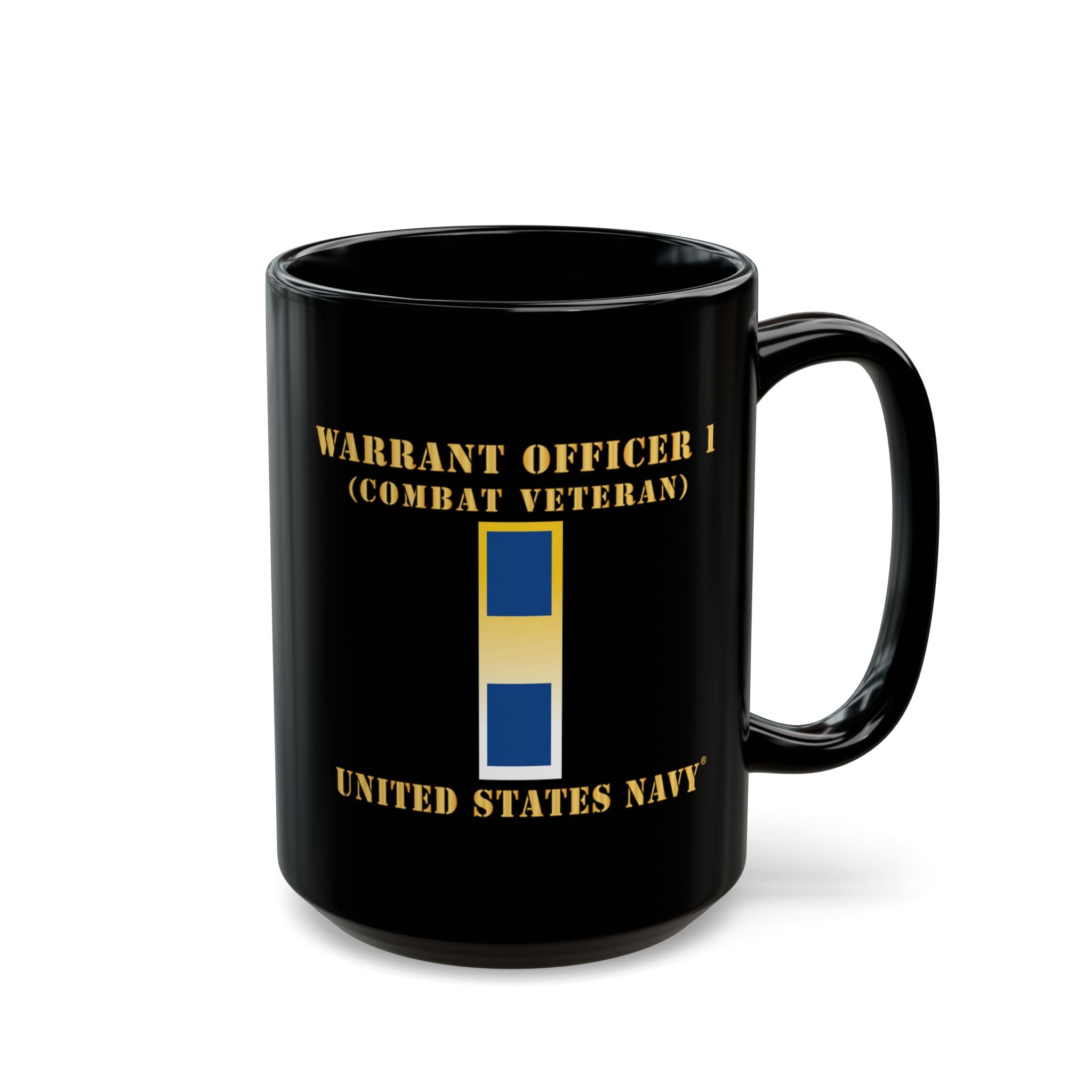 Black Mug (11oz, 15oz) - Navy - Warrant Officer 1 - Combat Veteran
