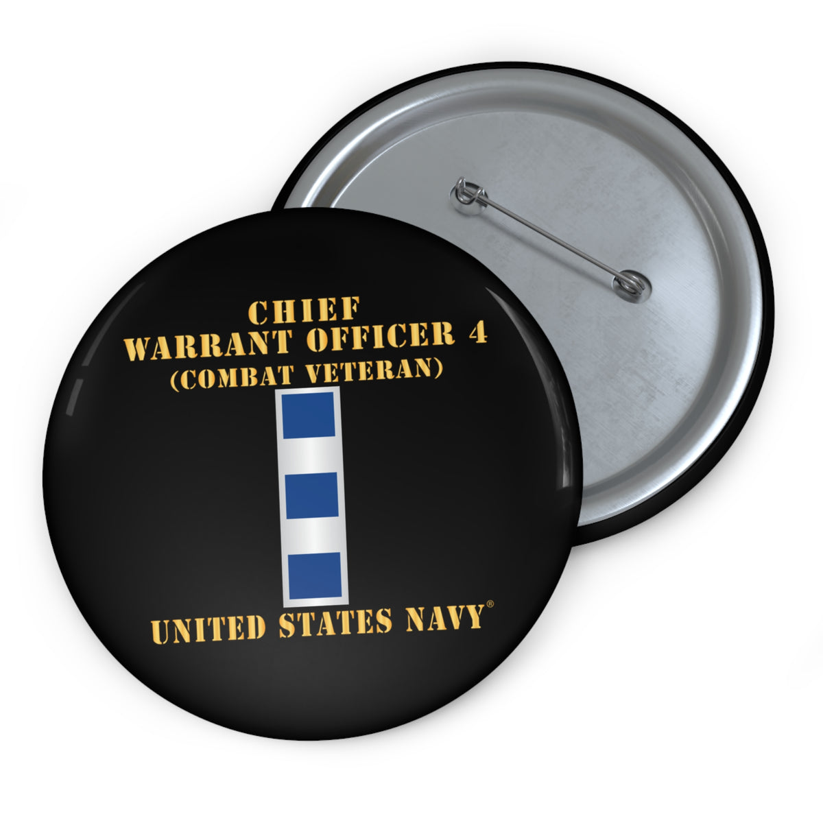 Custom Pin Button - Navy - Chief Warrant Officer 4 - CW04 - Combat Veteran