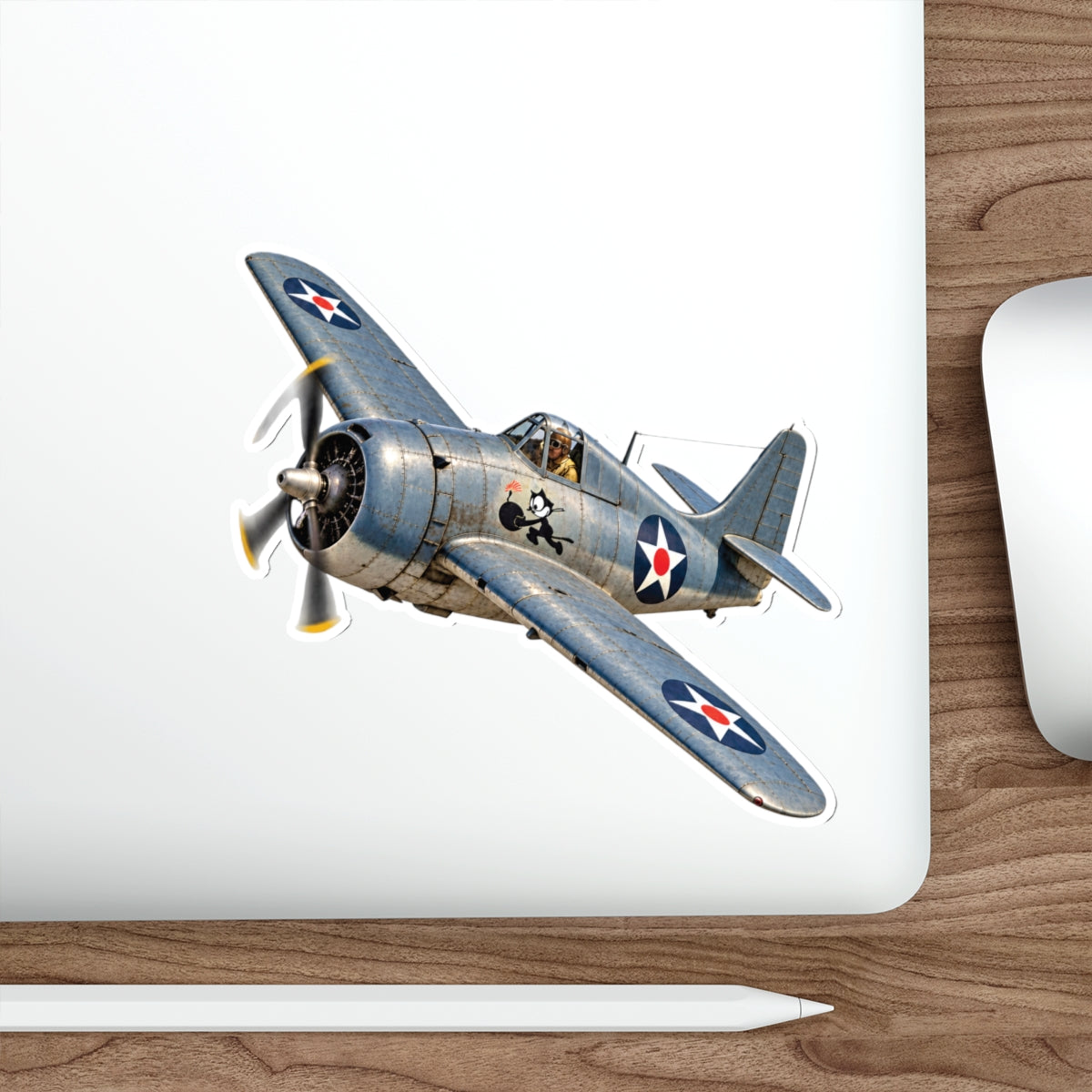 Die-Cut Vinyl Sticker - NAVY - VF - 3 - Wildcat w FELIX WWI Insignia - 3D - Enhanced