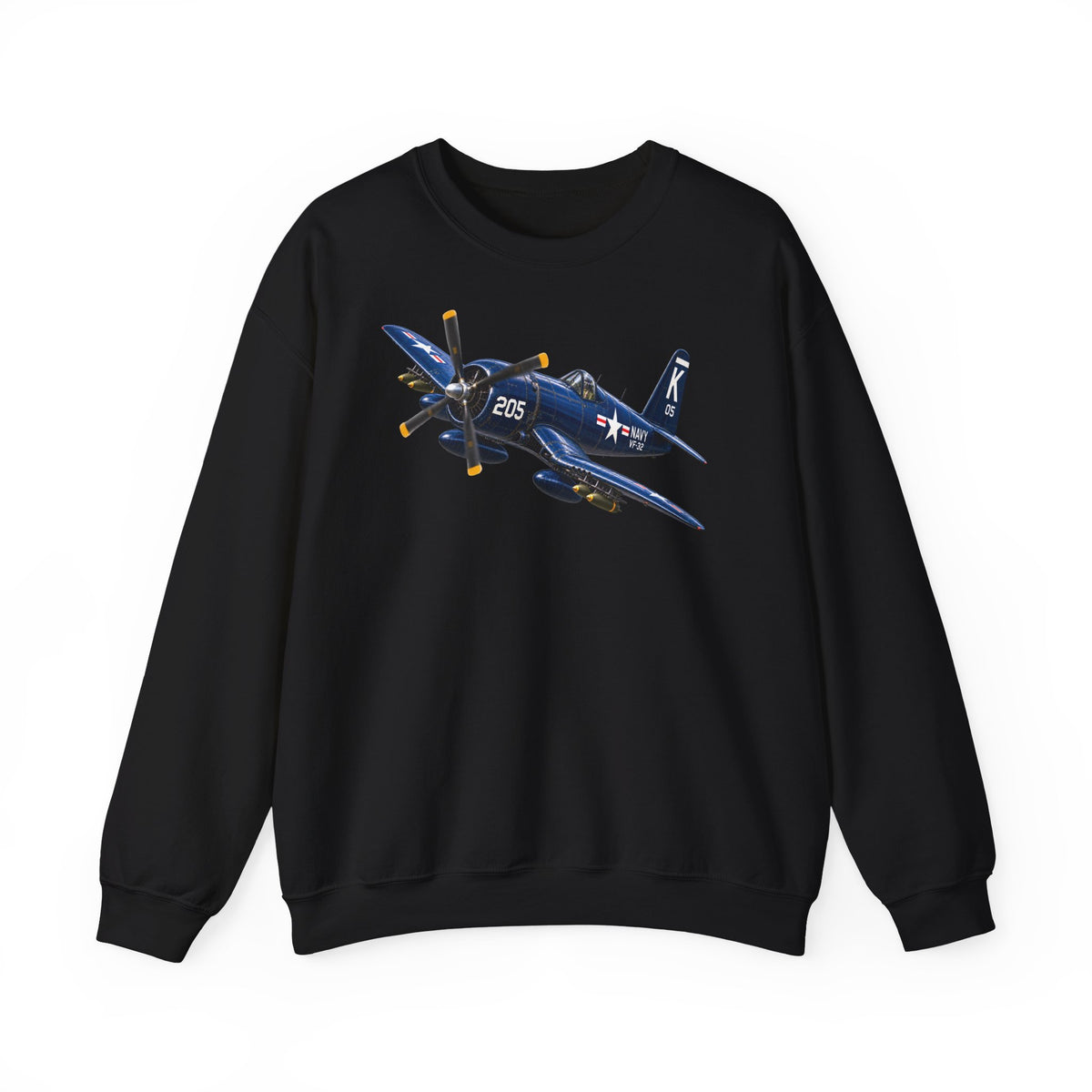 Unisex Heavy Blend™ Crewneck Sweatshirt - NAVY - F4U-4 Corsair 205 (VF-32) - 3D - Enhanced