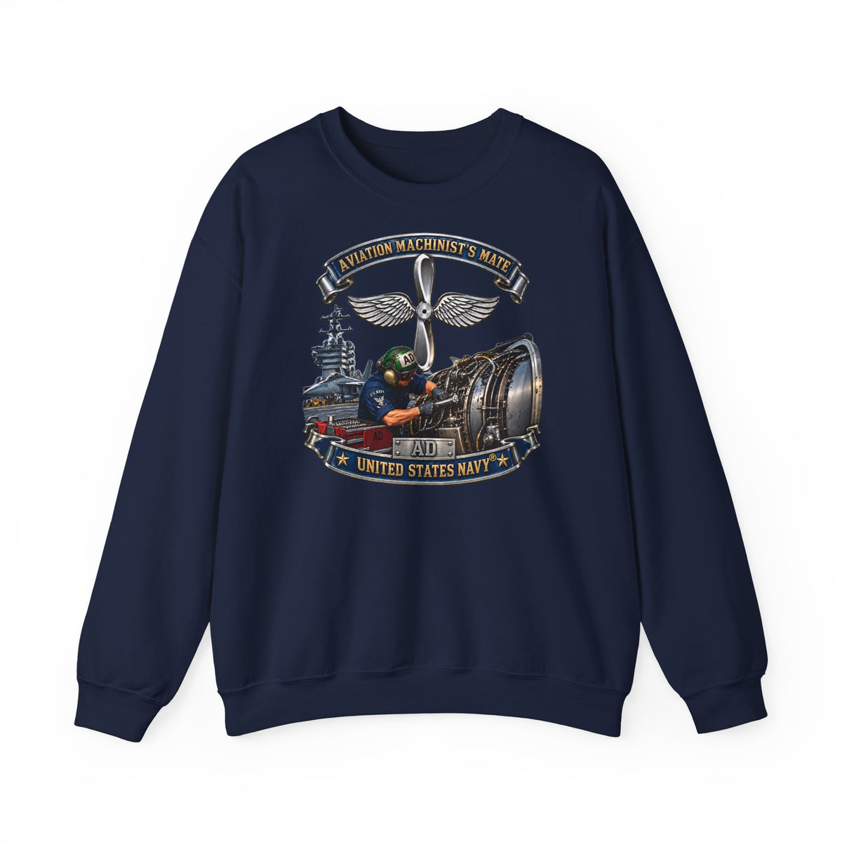 Unisex Heavy Blend™ Crewneck Sweatshirt -  Navy - Rate - Aviation Machinists Mate Br with Scene - 3D - Enhanced