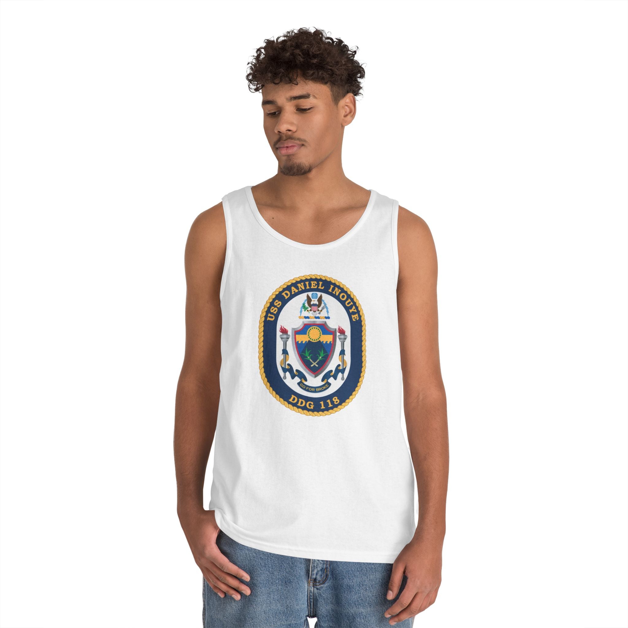 Unisex Heavy Cotton Tank Top - Navy - USS Daniel Inouye (DDG-118) wo txt