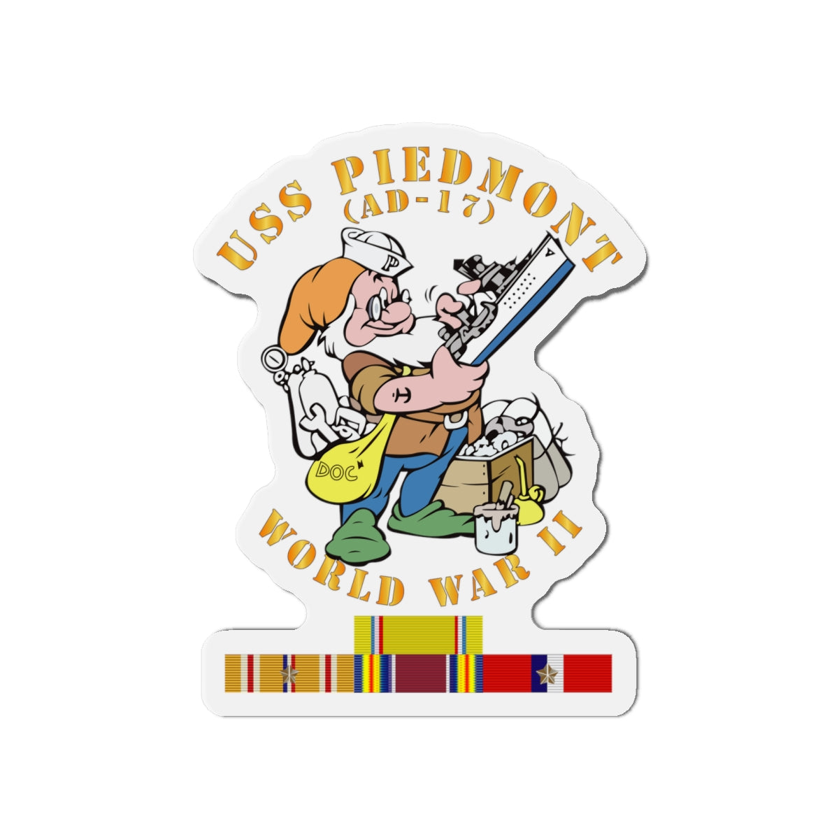 Die-Cut Magnet - Navy - USS Piedmont (AD-17) w PAC SVC WWII