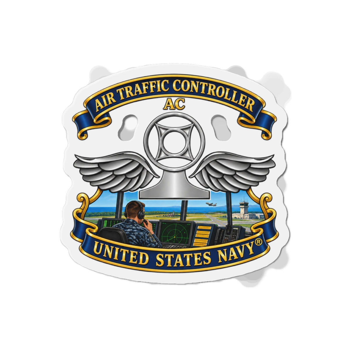 Die-Cut Magnet - Navy - Rate - Air Traffic Controller (AC) - with Scene - 3D - Enhanced