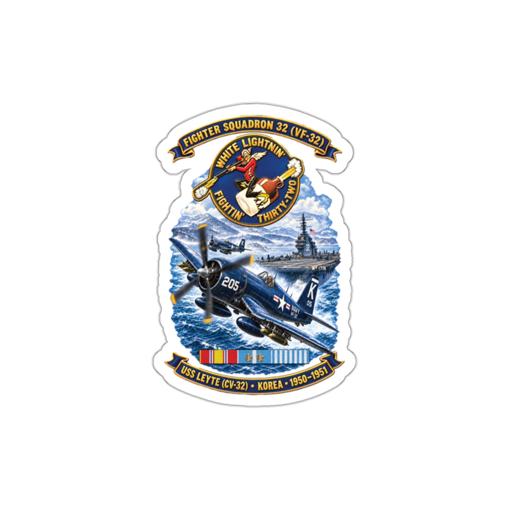 Die-Cut Vinyl Sticker - NAVY - VF 32  -White Lightnin - Fightin 32 - SSI - USS Leyte (CV32) - F4U-4 Corsair - Korea - 1950-1951- 3D - Enhanced