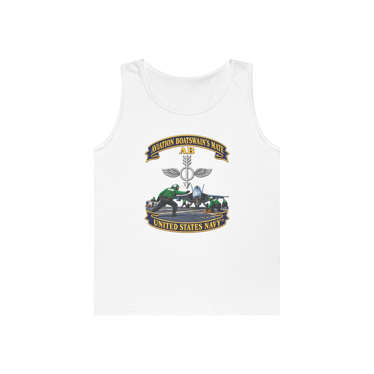 Unisex Heavy Cotton Tank Top - Navy - Aviation Boatswains Mate Br with AC handler Scene - 3D - Enhanced