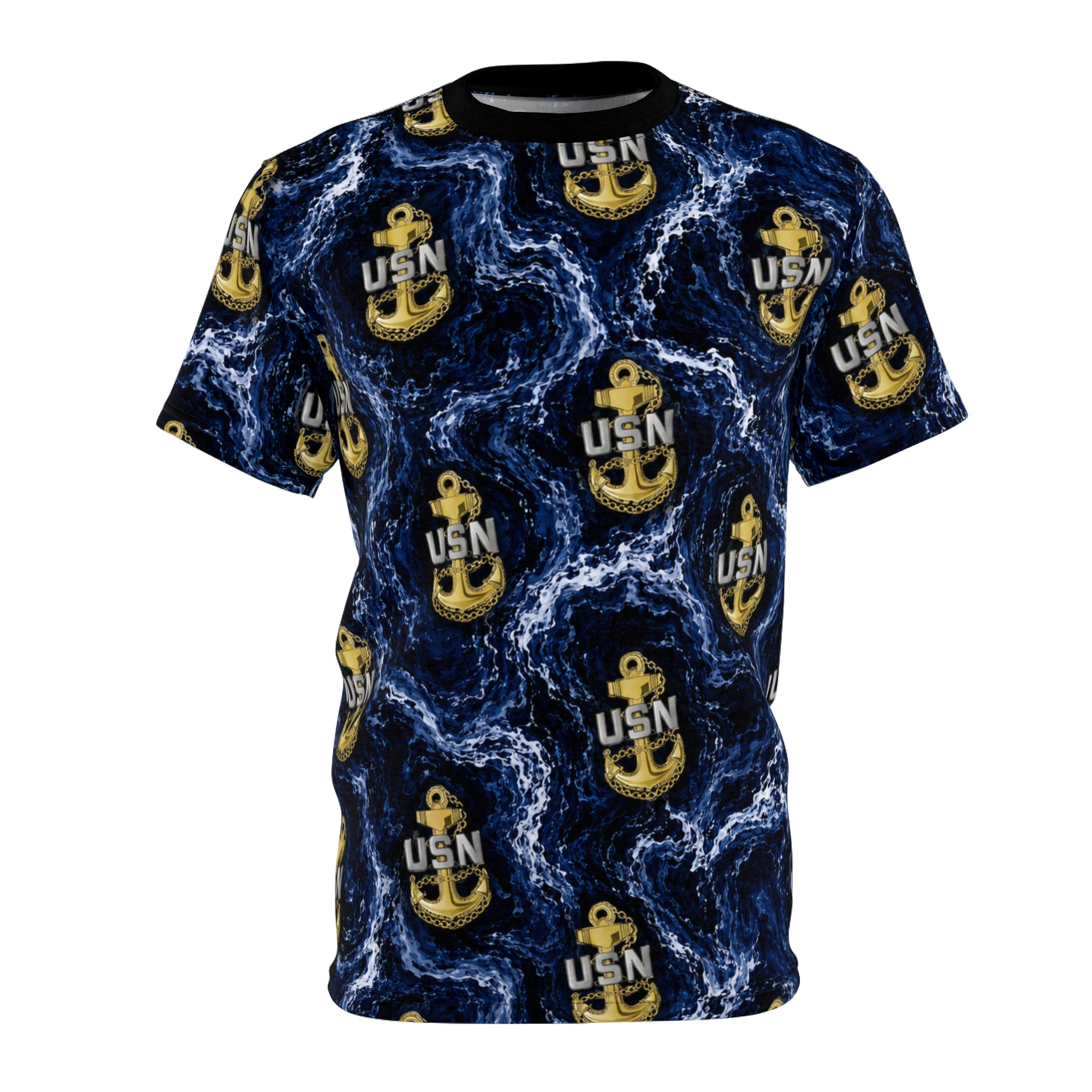 USN Anchor All-Over Print Tee — Navy Wave Military Shirt