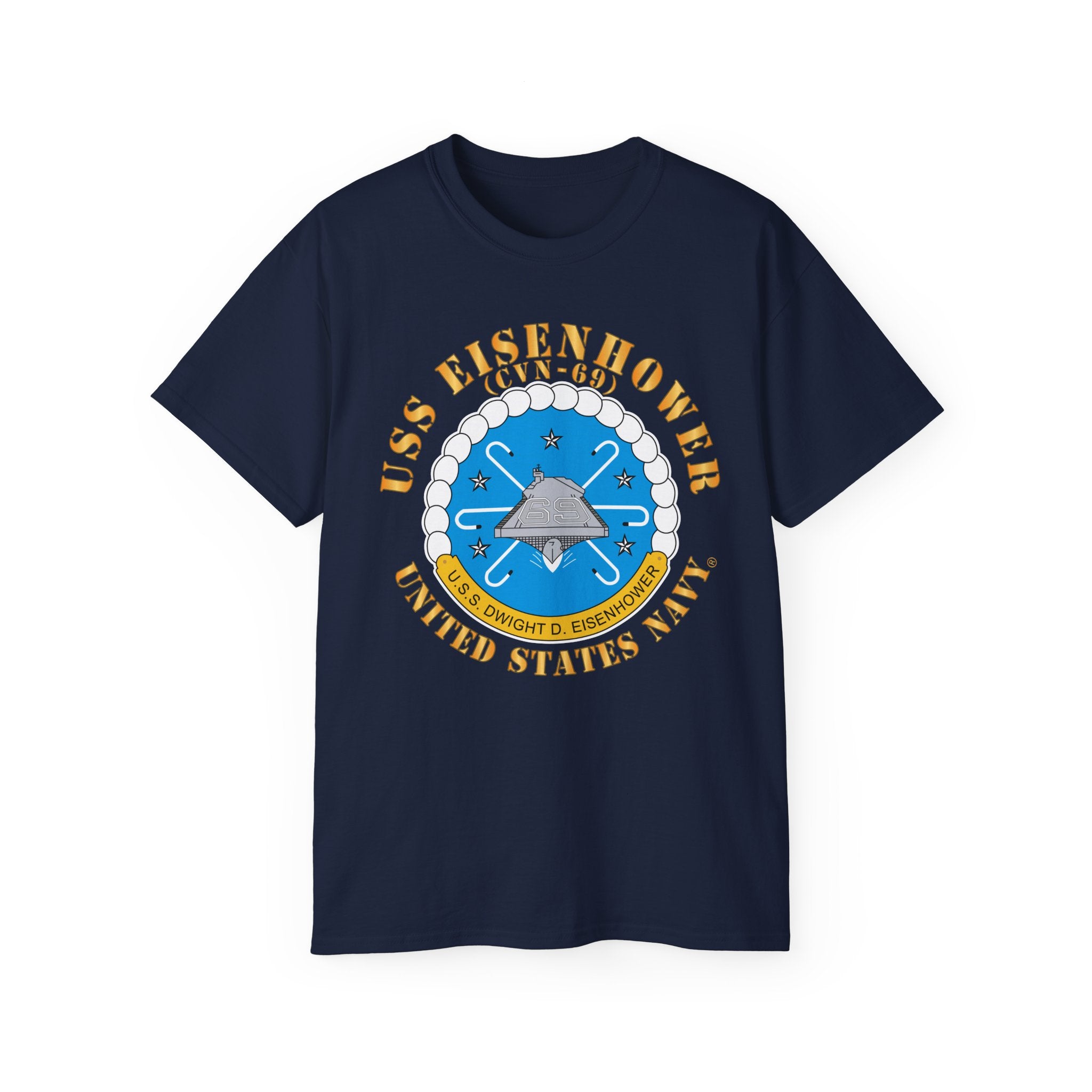 Unisex Ultra Cotton T-Shirt - USS Dwight D. Eisenhower (CVN-69) Crest with Txt