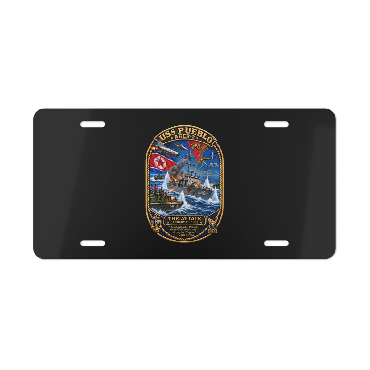 Vanity License Plate - Navy - USS Pueblo Attack-Defense Commemorative Patch - 3D - Enhanced