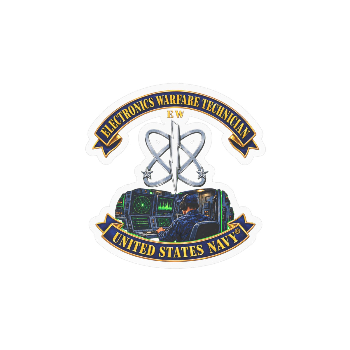 Kiss-Cut Vinyl Decal - Navy - Rate - Electronics Warfare Technician with Scene - 3D - Enhanced