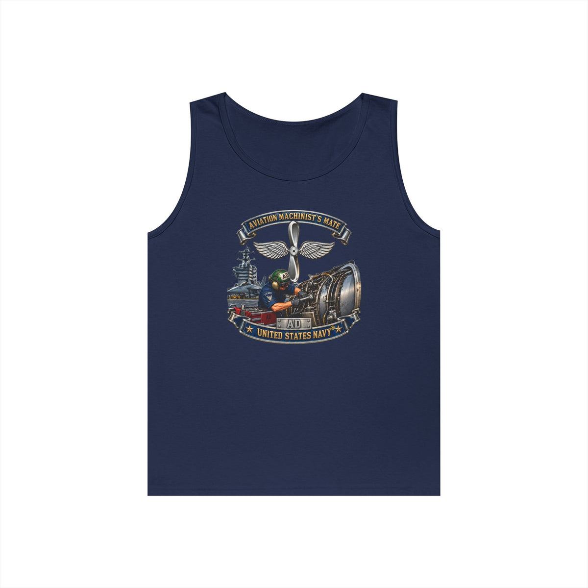 Unisex Heavy Cotton Tank Top - Navy - Rate - Aviation Machinists Mate Br with Scene - 3D - Enhanced