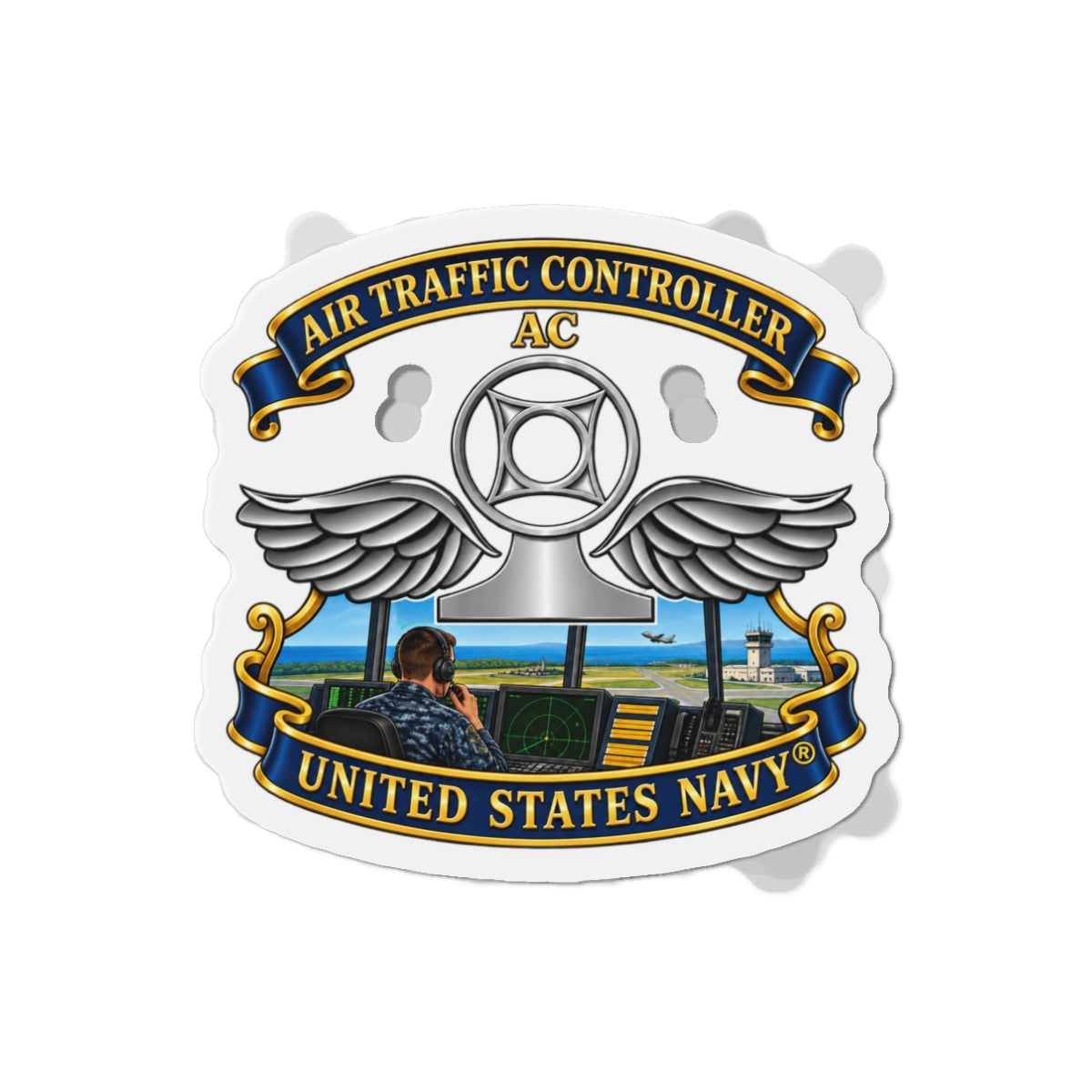 Die-Cut Magnet - Navy - Rate - Air Traffic Controller (AC) - with Scene - 3D - Enhanced
