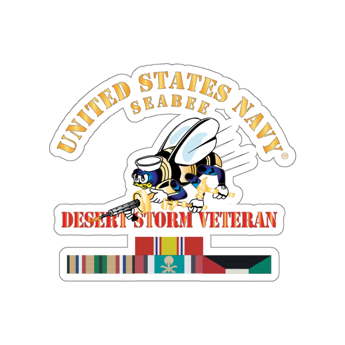 Die-Cut Vinyl Sticker - Navy - Seabee - Desert Storm Veteran