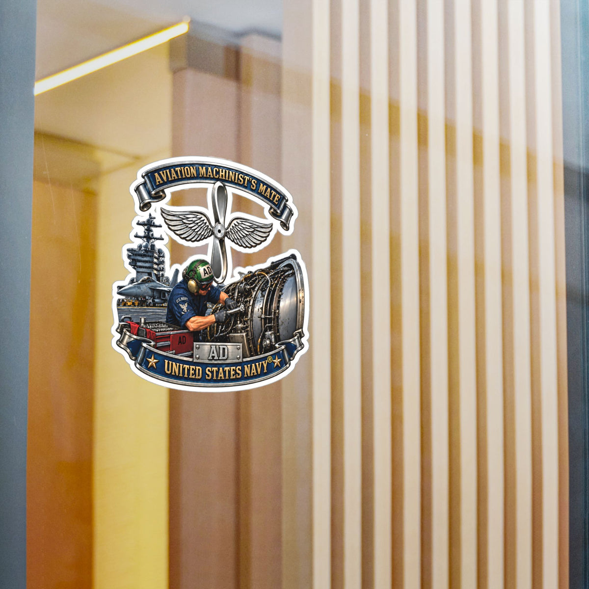 Kiss-Cut Vinyl Decal - Navy - Rate - Aviation Machinists Mate Br with Scene - 3D - Enhanced