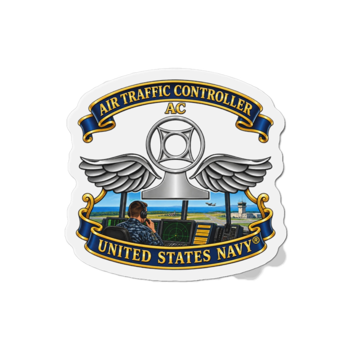 Die-Cut Magnet - Navy - Rate - Air Traffic Controller (AC) - with Scene - 3D - Enhanced