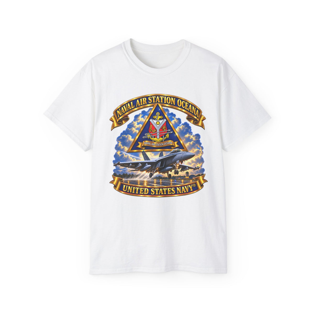 Unisex Ultra Cotton T-Shirt - Navy - Naval Air Station Oceana - Crest with Aircraft - United States Navy - 3D - Enhanced