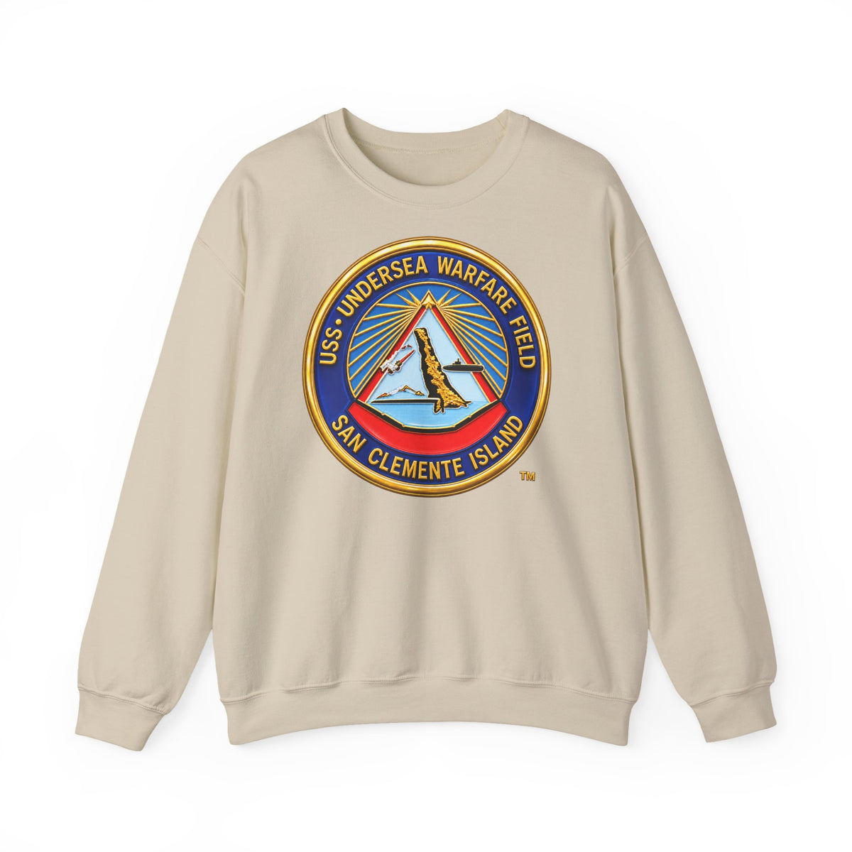Unisex Heavy Blend™ Crewneck Sweatshirt -  Navy - USS Undersea Warfare Field - San Clemente Island - Crest - 3D - Enhanced