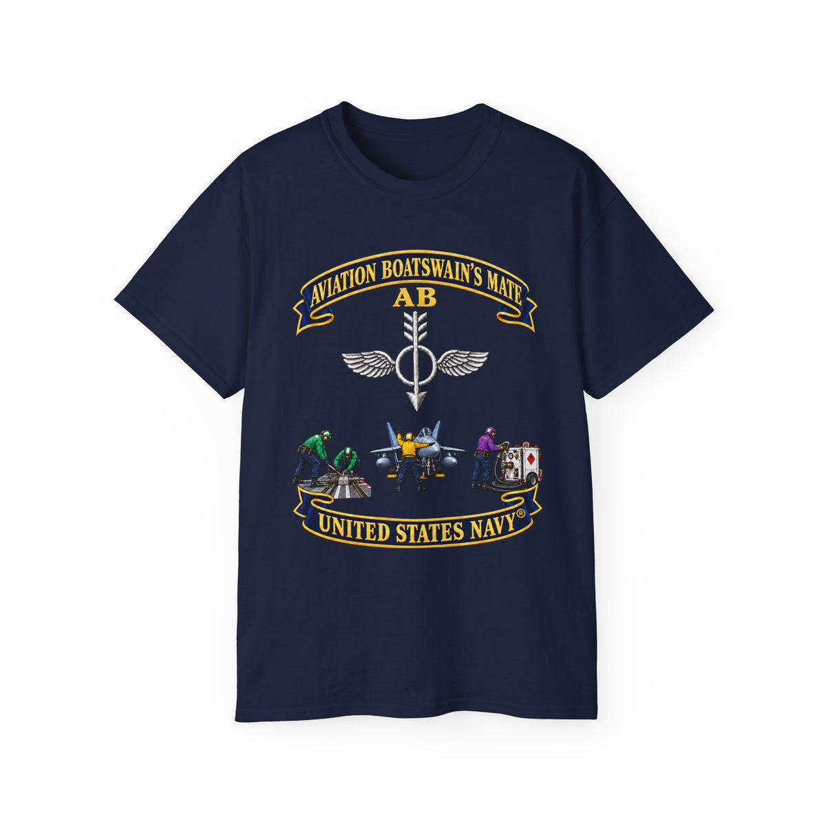 Unisex Ultra Cotton T-Shirt - Navy - Aviation Boatswains Mate Br with 3 Scene - 3D - Enhanced