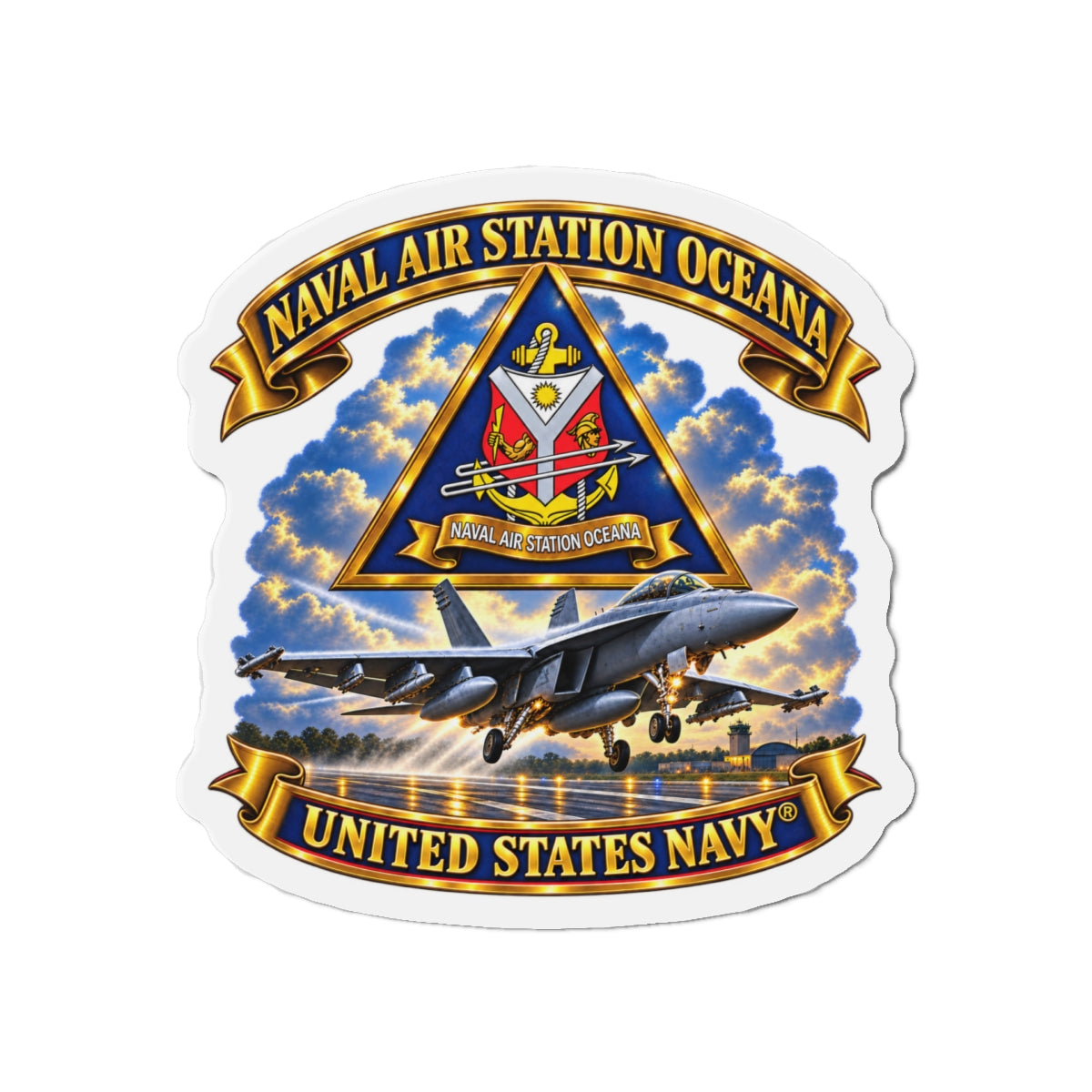 Die-Cut Magnet - Navy - Naval Air Station Oceana - Crest with Aircraft - United States Navy - 3D - Enhanced