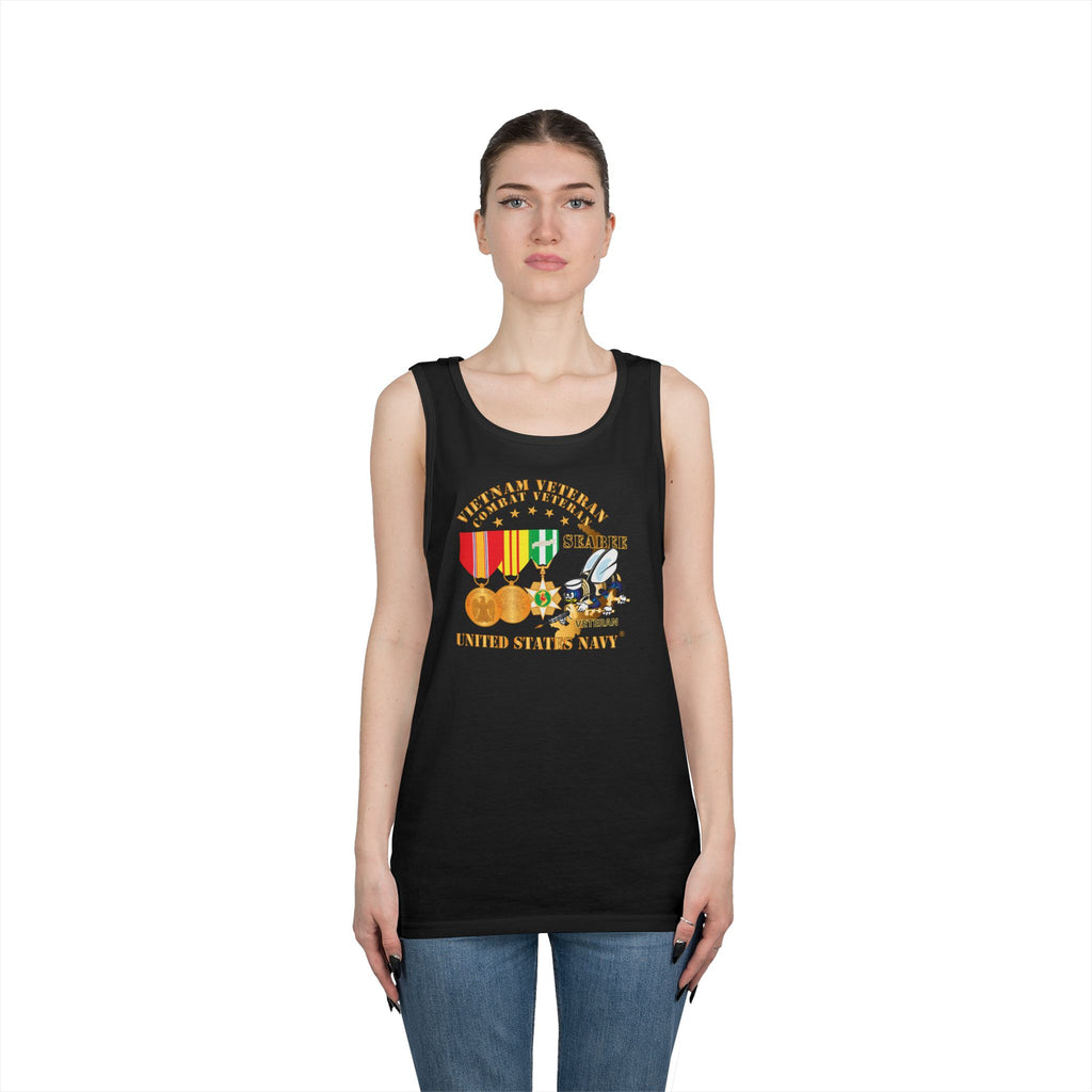 Unisex Heavy Cotton Tank Top - Navy - Vietnam  Veteran - w Medals - VN - Seabee