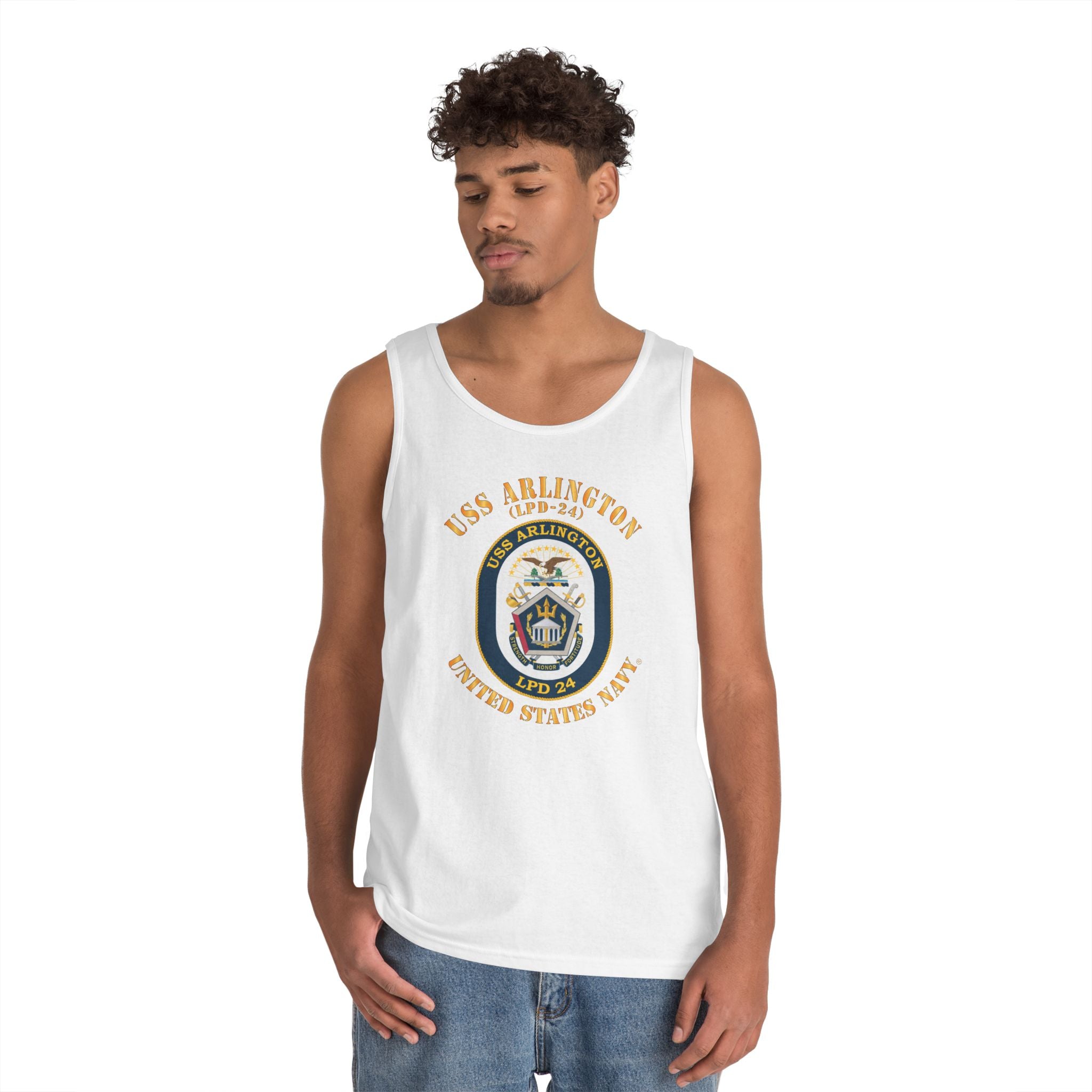 Unisex Heavy Cotton Tank Top - Navy - USS Arlington (LPD-24)
