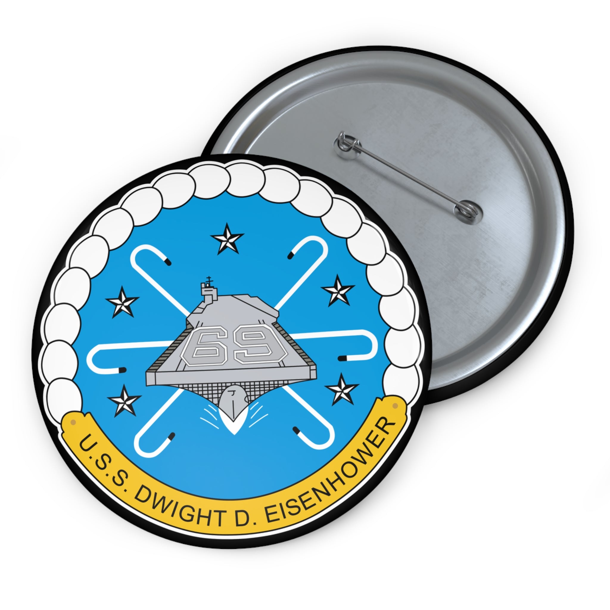 Custom Pin Button - USS Dwight D. Eisenhower (CVN-69) Crest wo Txt