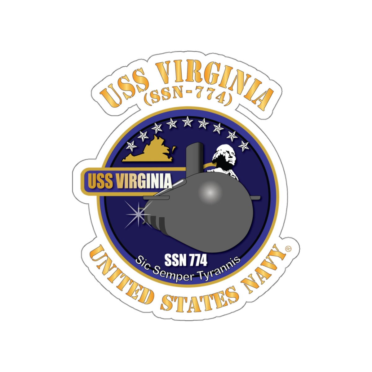 Die-Cut Vinyl Sticker - Navy - USS Virginia (SSN-774) X 300
