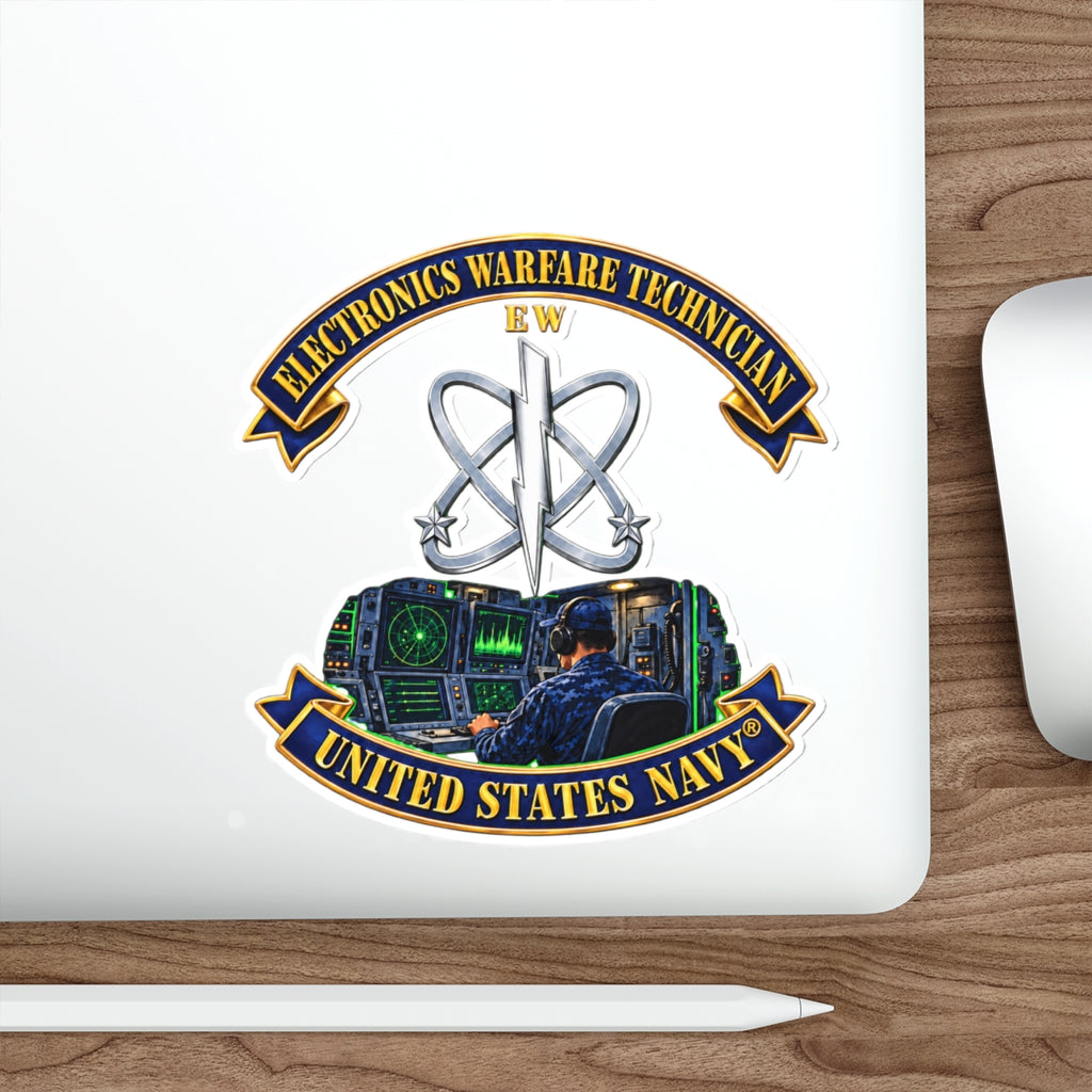 Die-Cut Vinyl Sticker - Navy - Rate - Electronics Warfare Technician with Scene - 3D - Enhanced