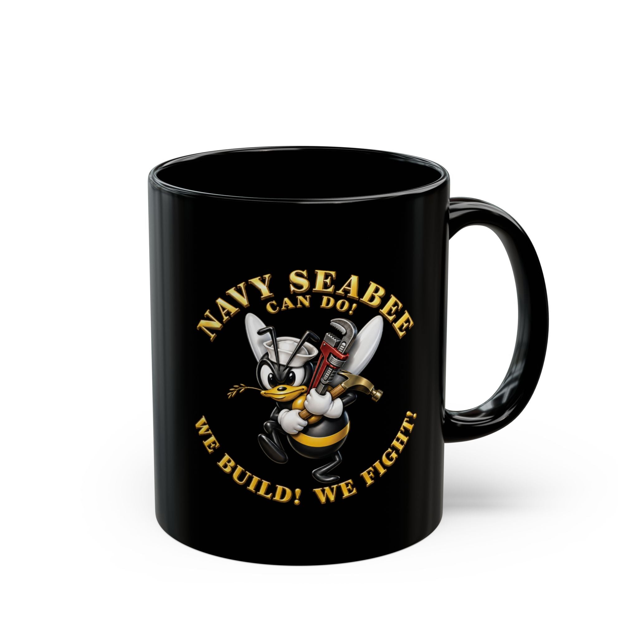 Black Mug (11oz, 15oz) - Navy - Navy SeaBee - w Wrench and Hammer - 3D - Enhanced X 300