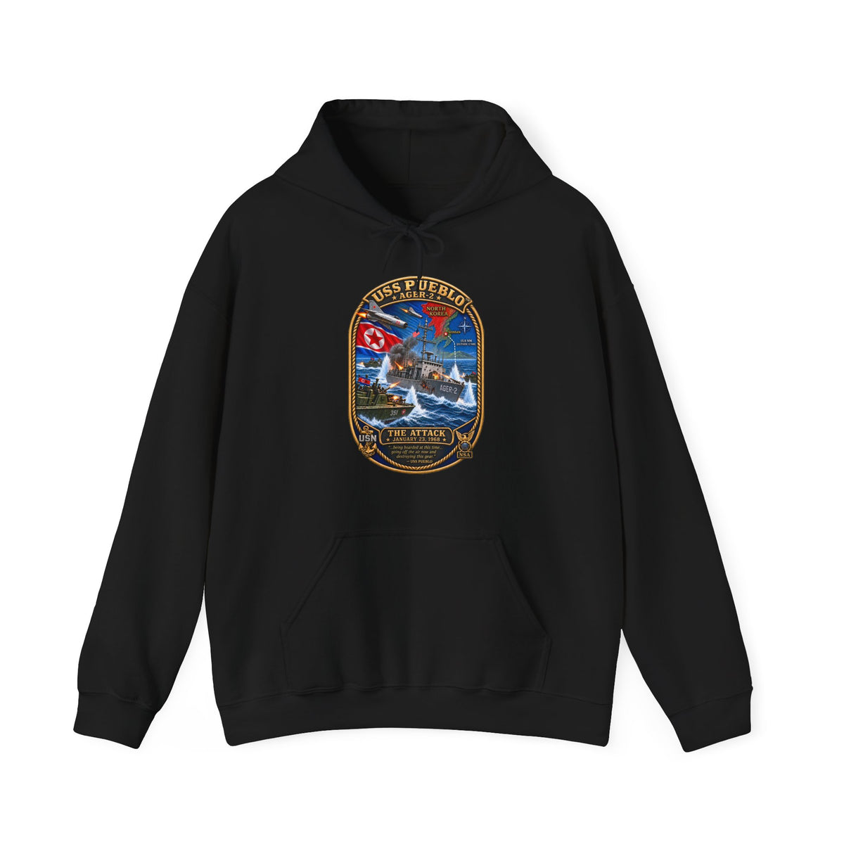 Unisex Heavy Blend™ Hoodies - Navy - USS Pueblo Attack-Defense Commemorative Patch - 3D - Enhanced