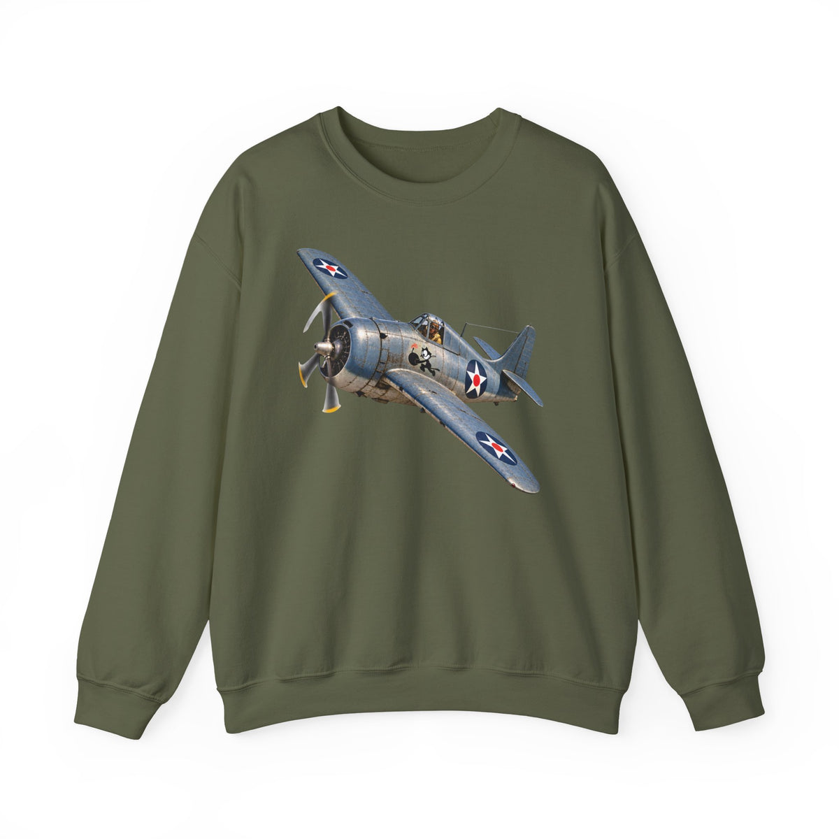 Unisex Heavy Blend™ Crewneck Sweatshirt - NAVY - VF - 3 - Wildcat w FELIX WWI Insignia - 3D - Enhanced