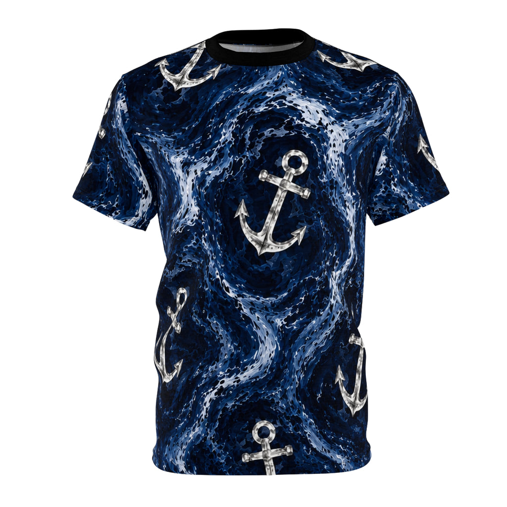 Navy Anchor Hydrorip All-Over Print Tee — Navy Wave Military Shirt