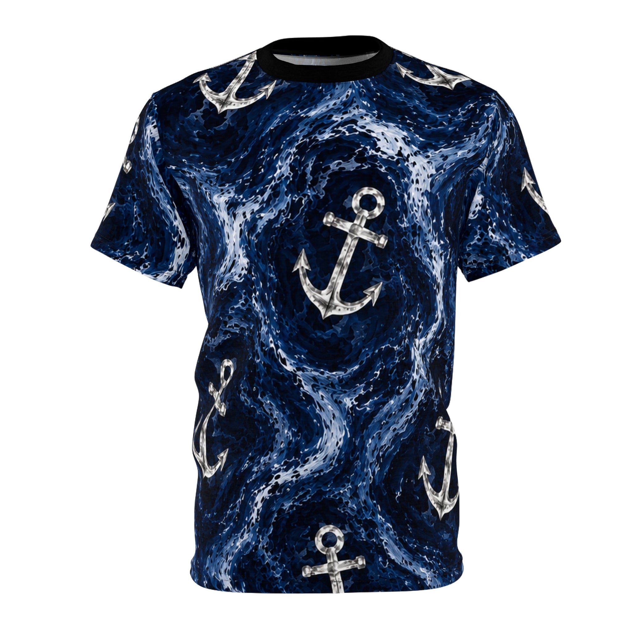 Navy Anchor Hydrorip All-Over Print Tee — Navy Wave Military Shirt